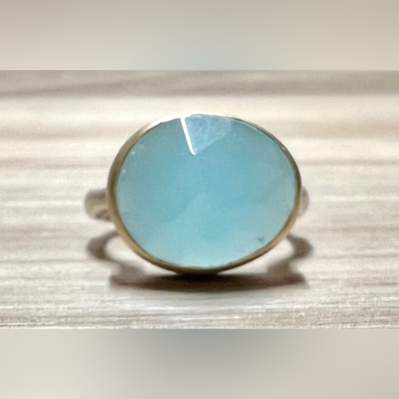 Vintage Designer Sundance Catalog Sterling Silver Aqua Chalcedony Ring, Size 5 - Picture 2 of 10